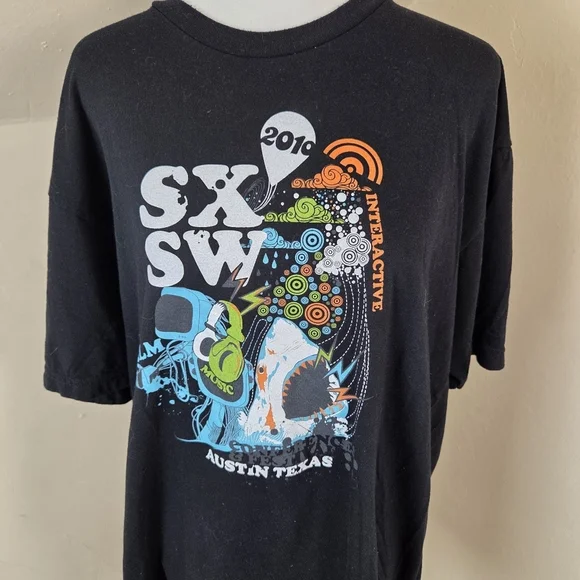 SXSW 2010 Festival T-Shirt Austin Texas American Apparel XL Black Graphic Tee
